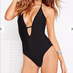 Missguided halter black swimsuit